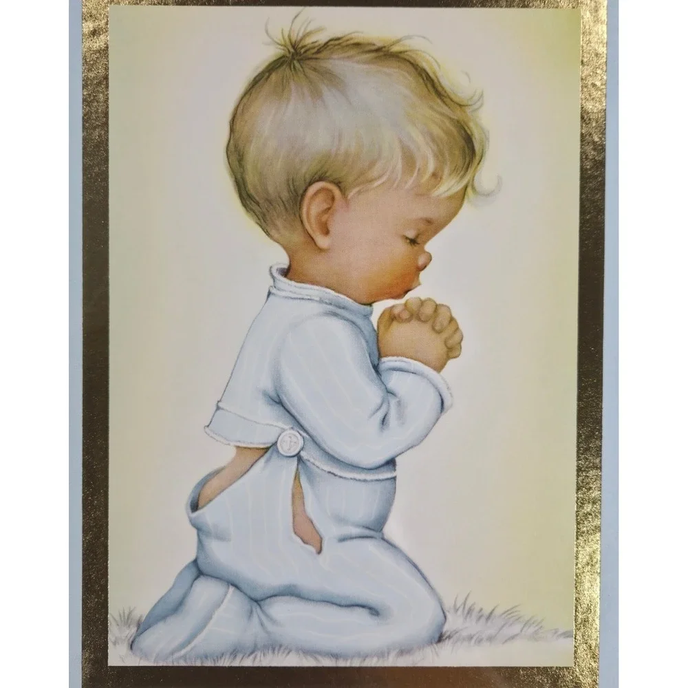 VTG Pair Charlot Byj Prints Framed Gold Foil Mat Praying Boy GIrl Nursery Art